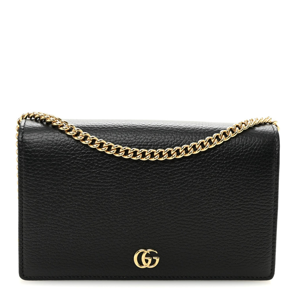 Gucci Calfskin Mini GG Marmont Chain Wallet Black