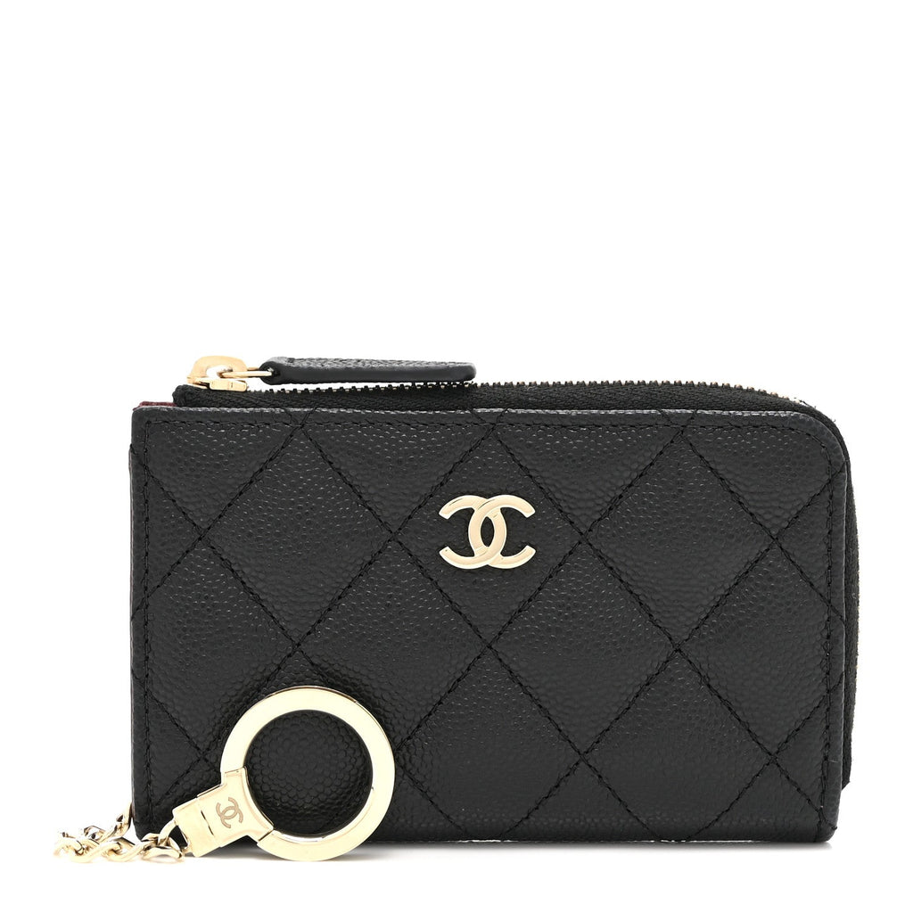 Caviar Quilted Zipped Key Holder Case Black