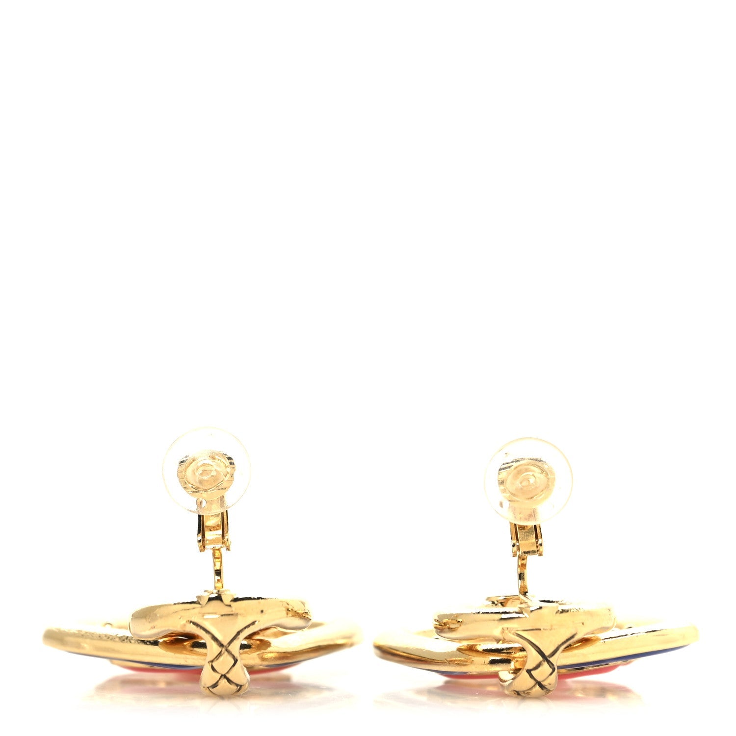 Metal Enamel Quilted CC Drop Earrings Gold Blue Pink