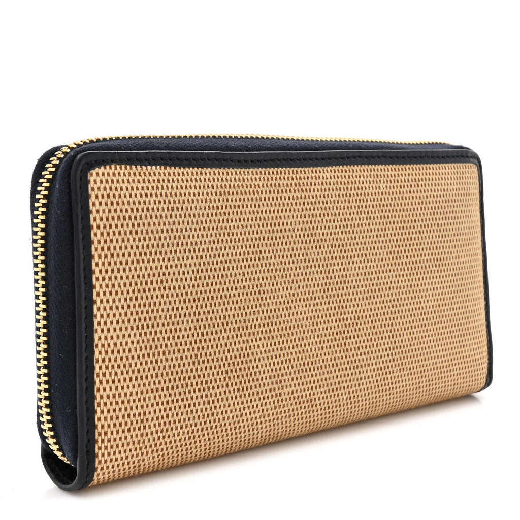 Gucci Canvas Azalea Calfskin Horsebit 1955 Zip Around Wallet Beige Blue