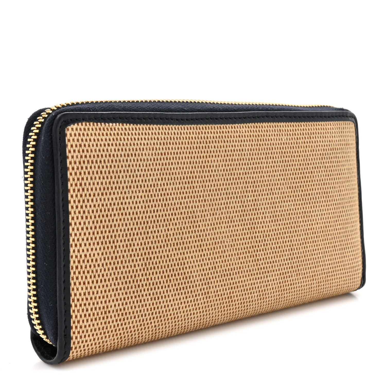 Gucci Canvas Azalea Calfskin Horsebit 1955 Zip Around Wallet Beige Blue
