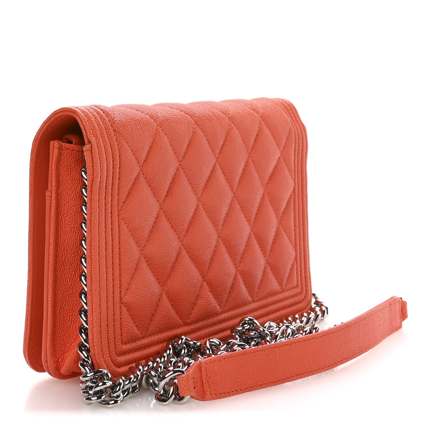 Chanel Caviar Quilted Boy Wallet On Chain WOC Orange