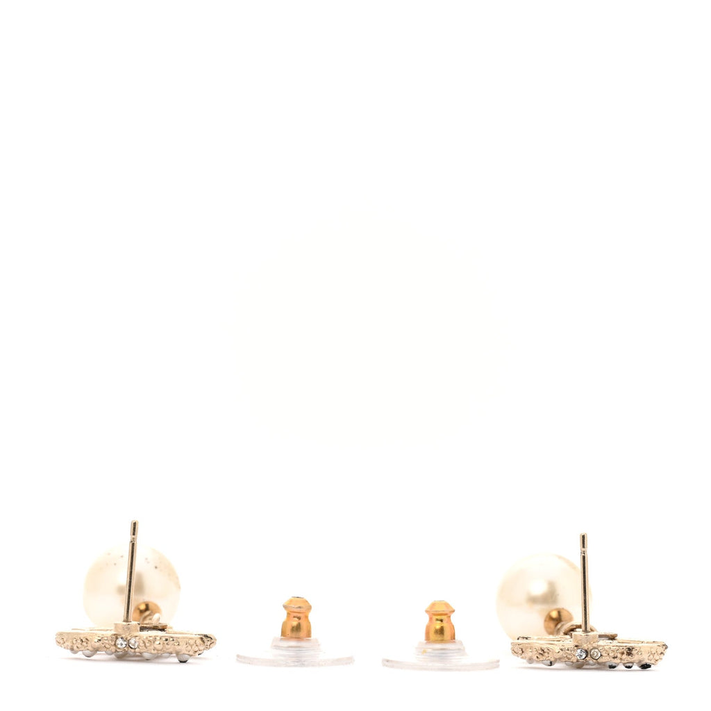 Crystal Pearl CC Drop Earrings Gold