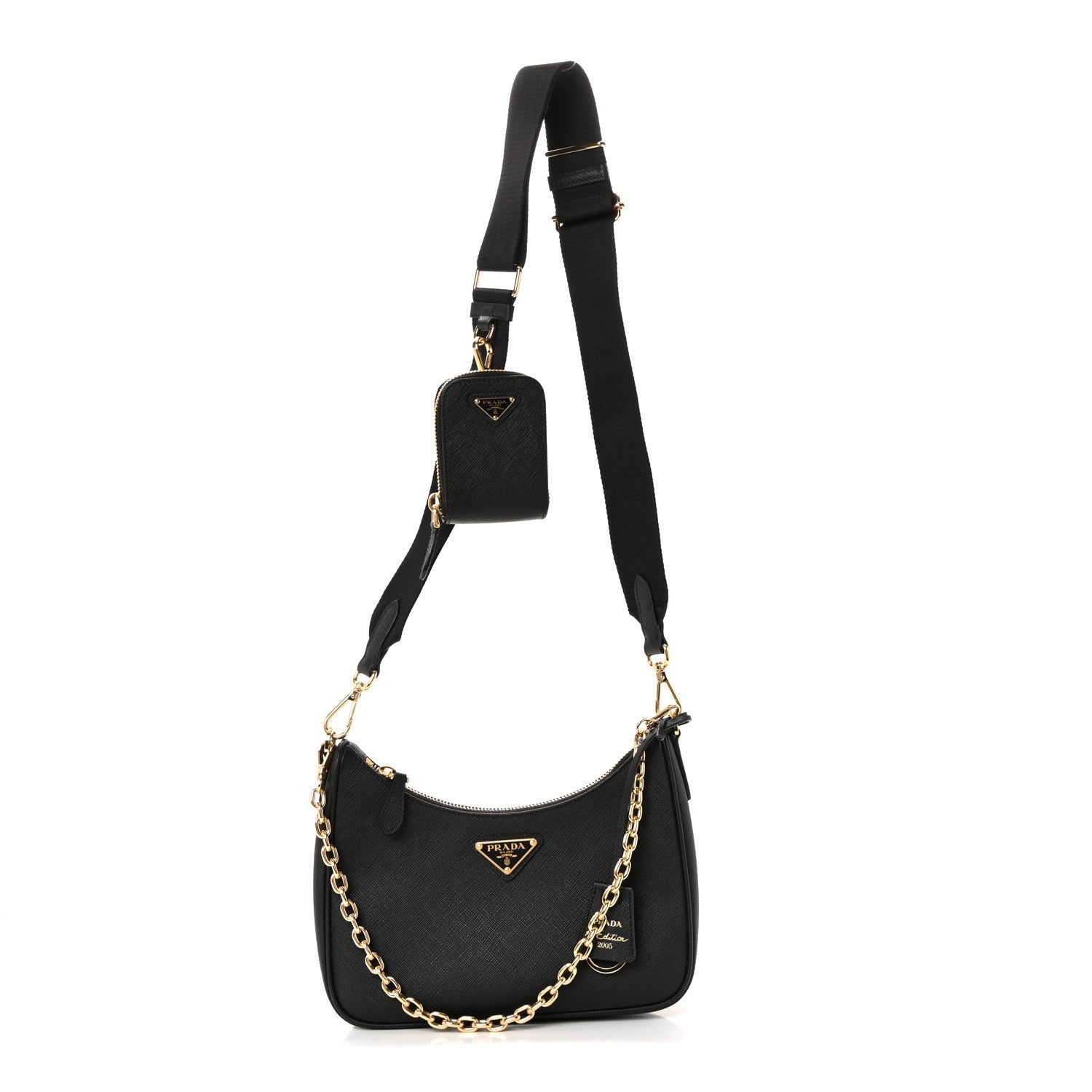 Prada Saffiano Lux Re-Edition 2005 Shoulder Bag Black