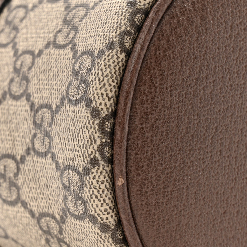 Gucci GG Supreme Monogram Textured Calfskin Web Ophidia Vanity Cosmetic Case Beige Ebony New Acero