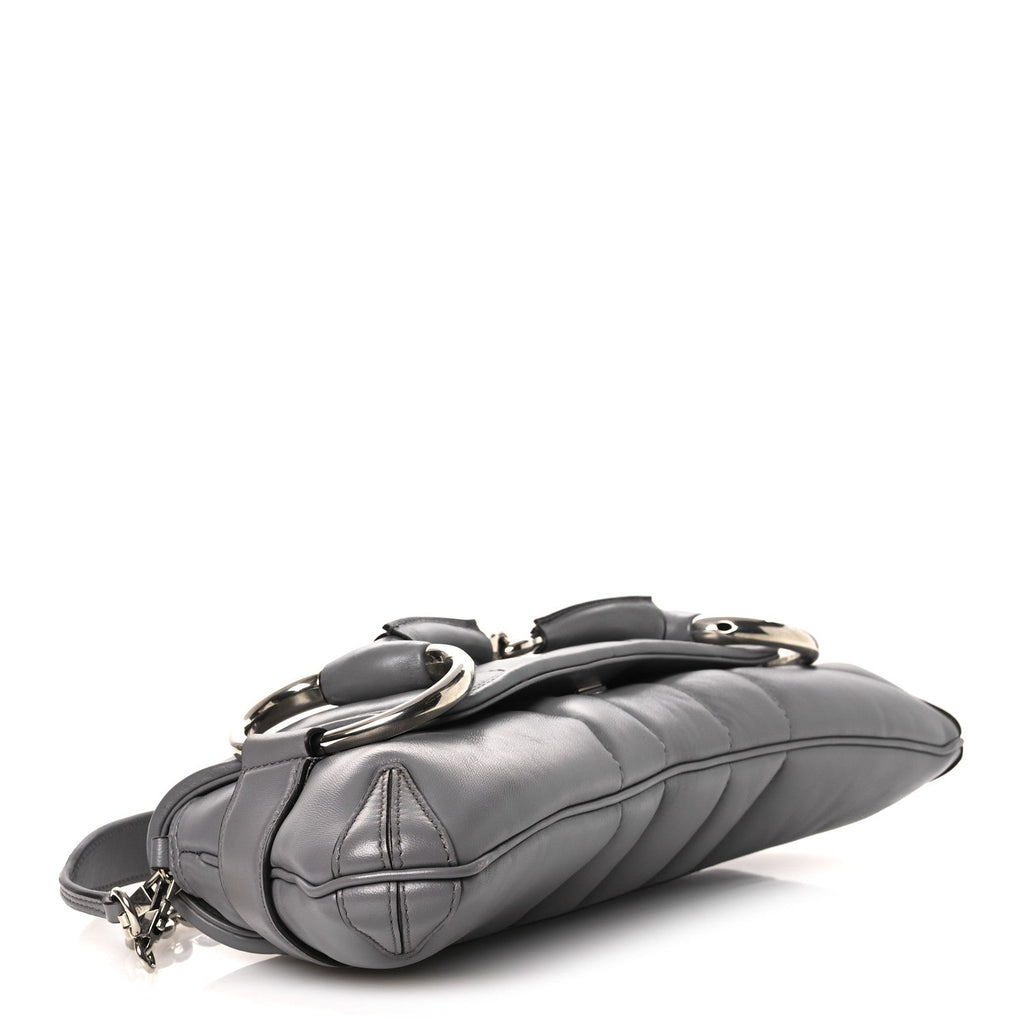 Gucci Nappa Vertical Matelasse Medium Maxi Horsebit Chain Shoulder Bag Grey