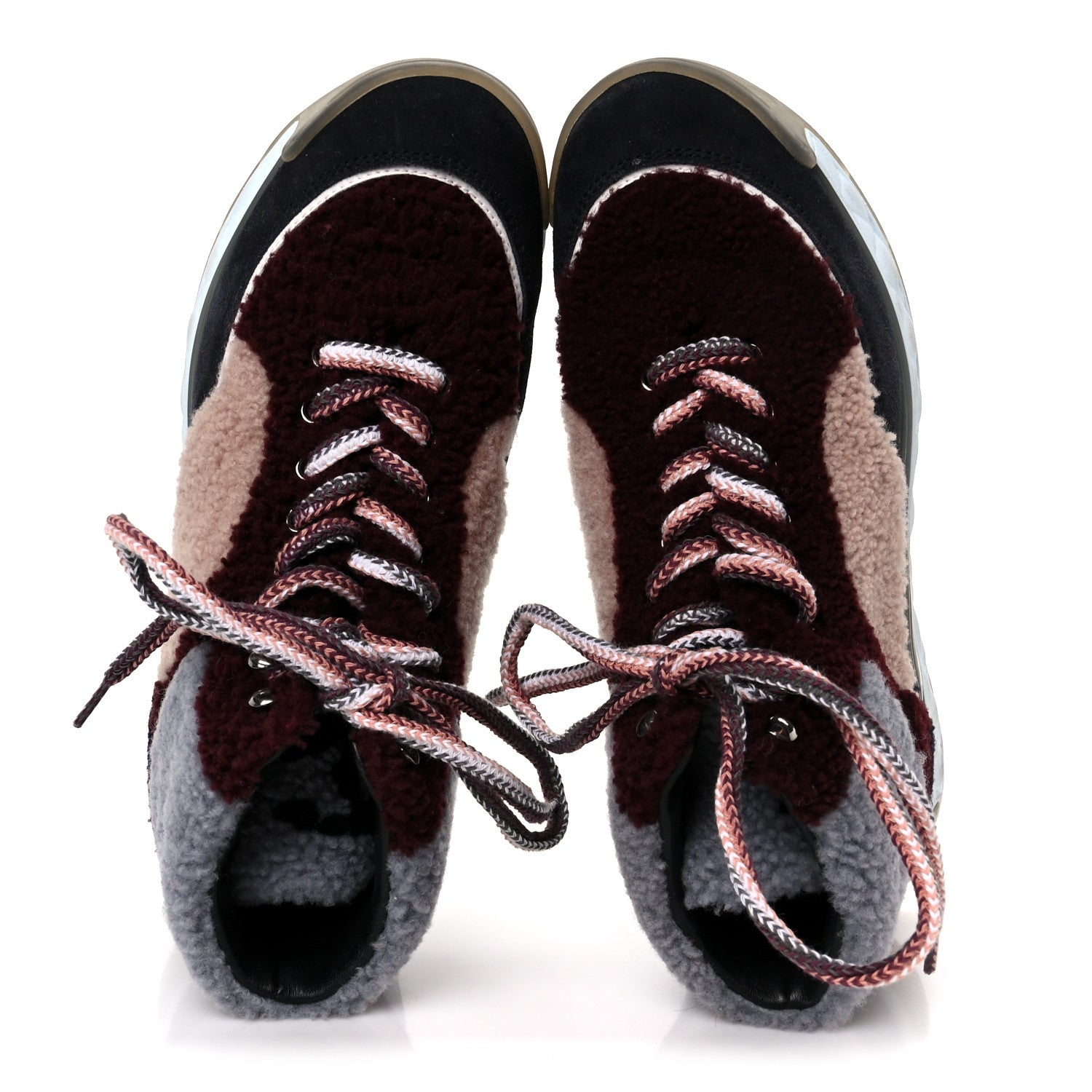 Chanel Shearling Suede CC High Top Sneakers 39 Grey Pink Burgundy