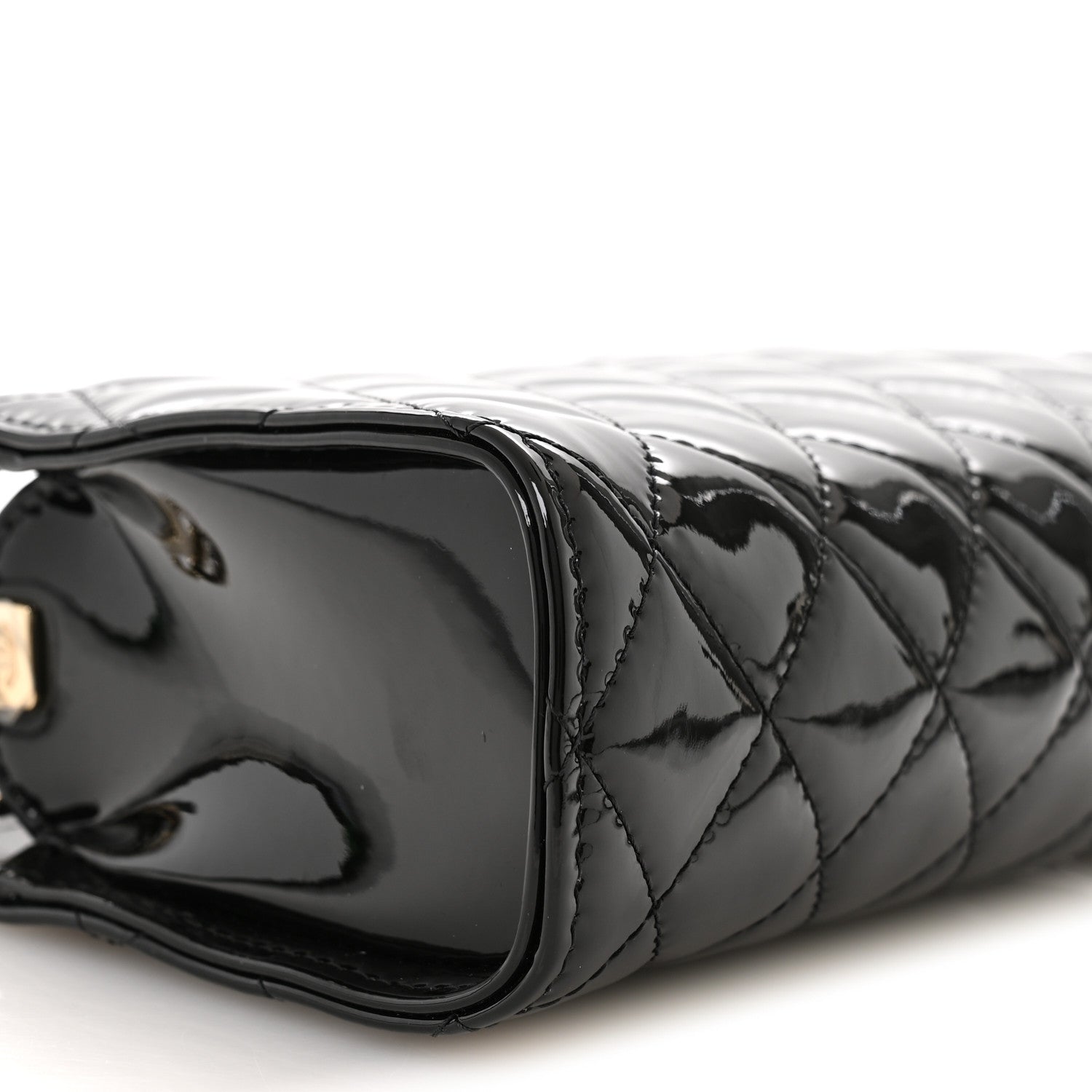 Chanel Patent Calfskin Quilted Pearl Clutch With Chain Black
