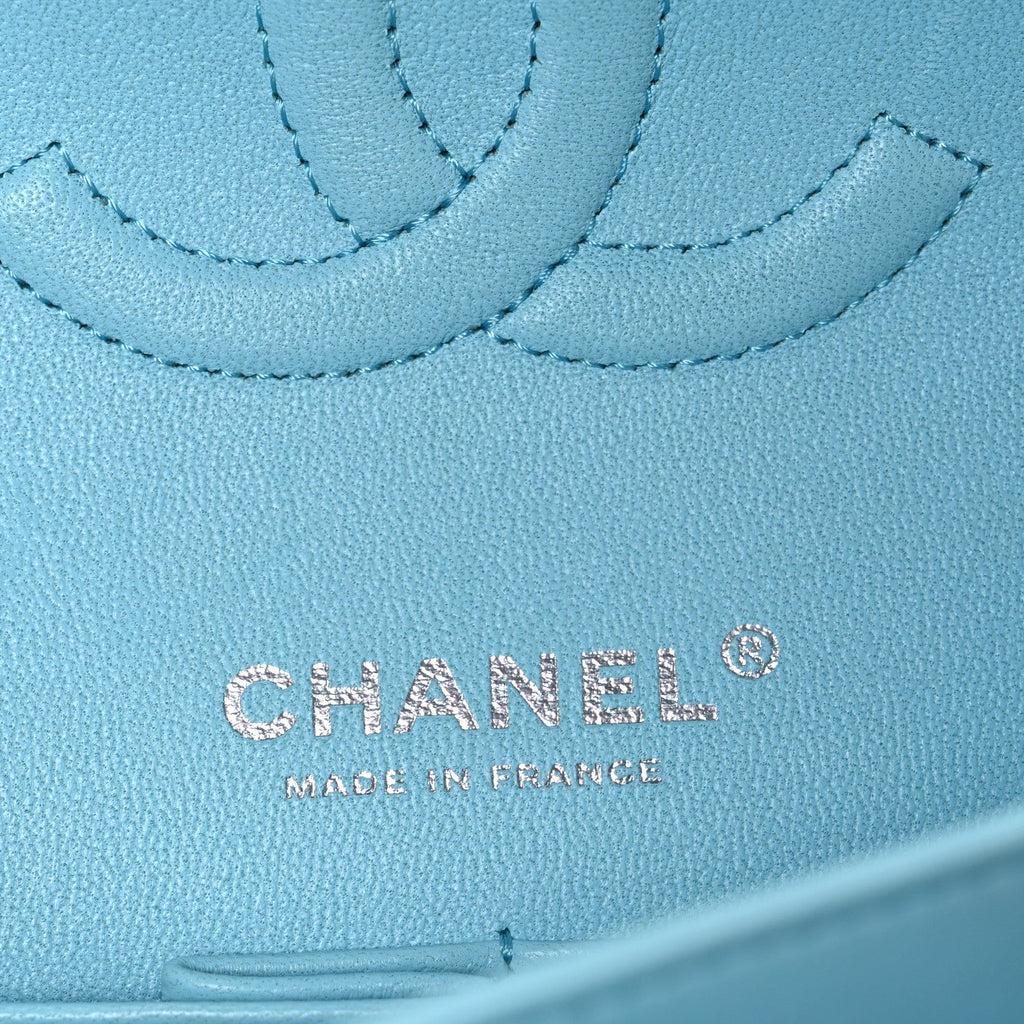 Chanel Lambskin Quilted Medium Double Flap Light Blue