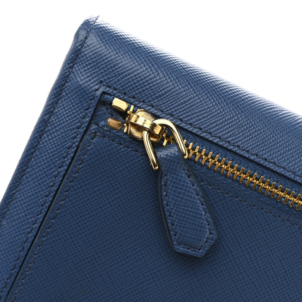 Prada Saffiano Bi-Color Metal Continental Flap Wallet Cobalto Black