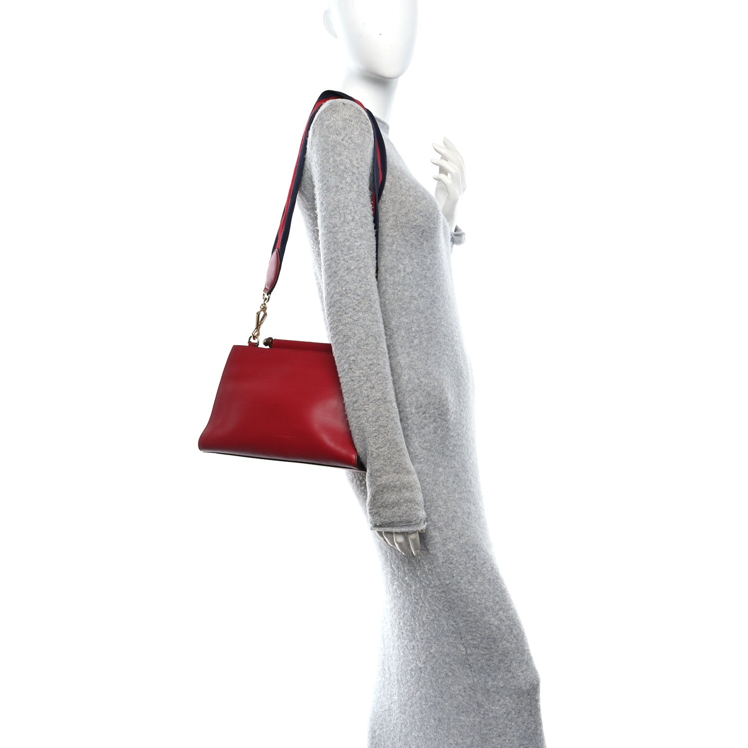 Gucci Nappa Bamboo Web Small Nymphaea Top Handle Bag Hibiscus Red