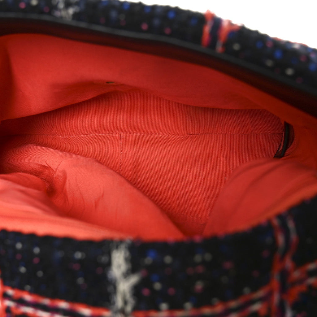 Chanel Tweed Quilted Large Chanel 19 Flap Black Orange Blue