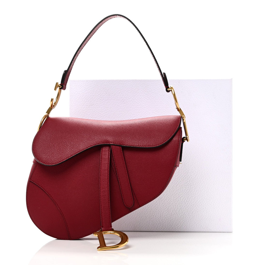 Christian Dior Grained Calfskin Saddle Bag Red