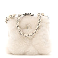 Chanel Shearling Sheepskin Lambskin Quilted Clutch With Chain White