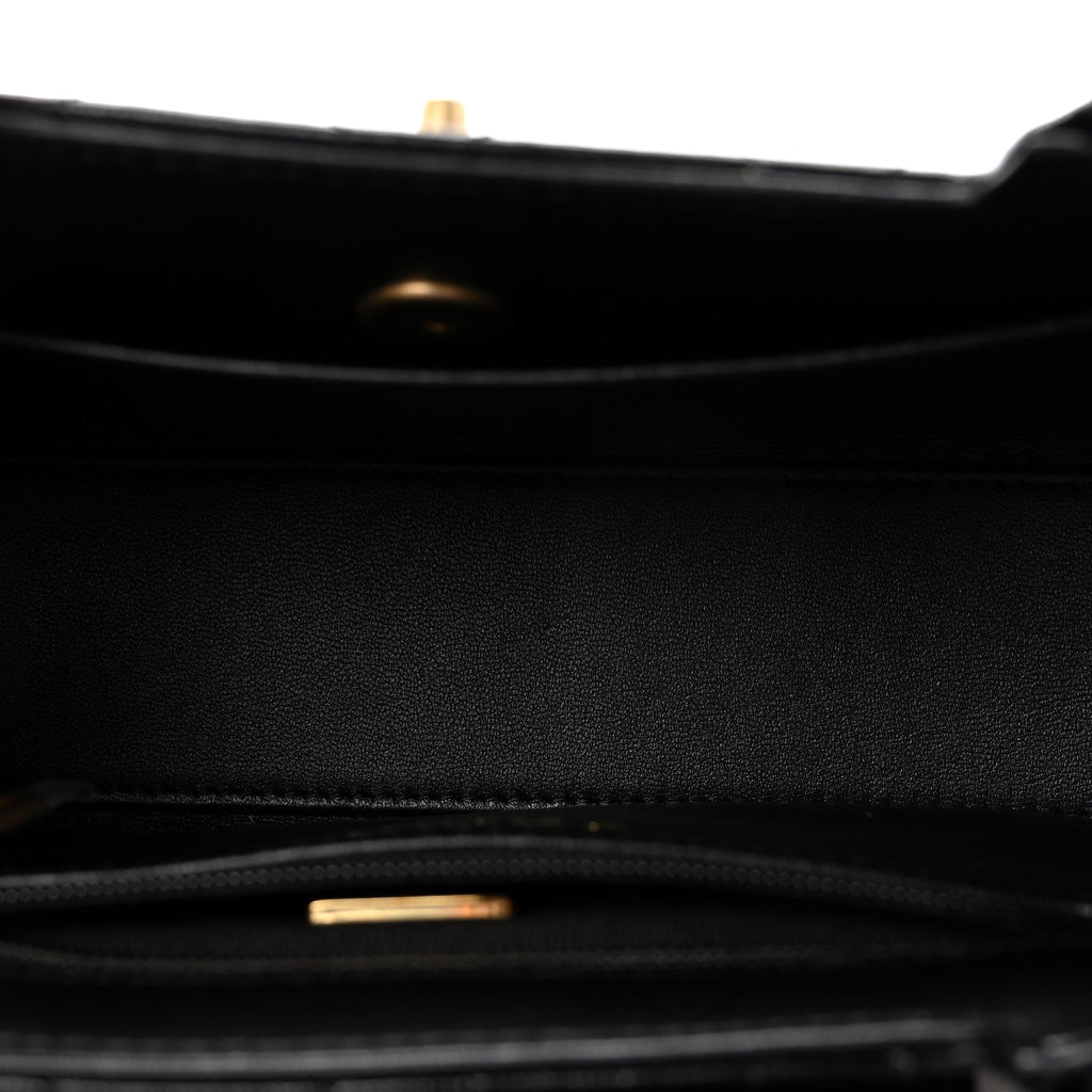 Chanel Shiny Aged Calfskin Quilted Nano Kelly Shopper Black