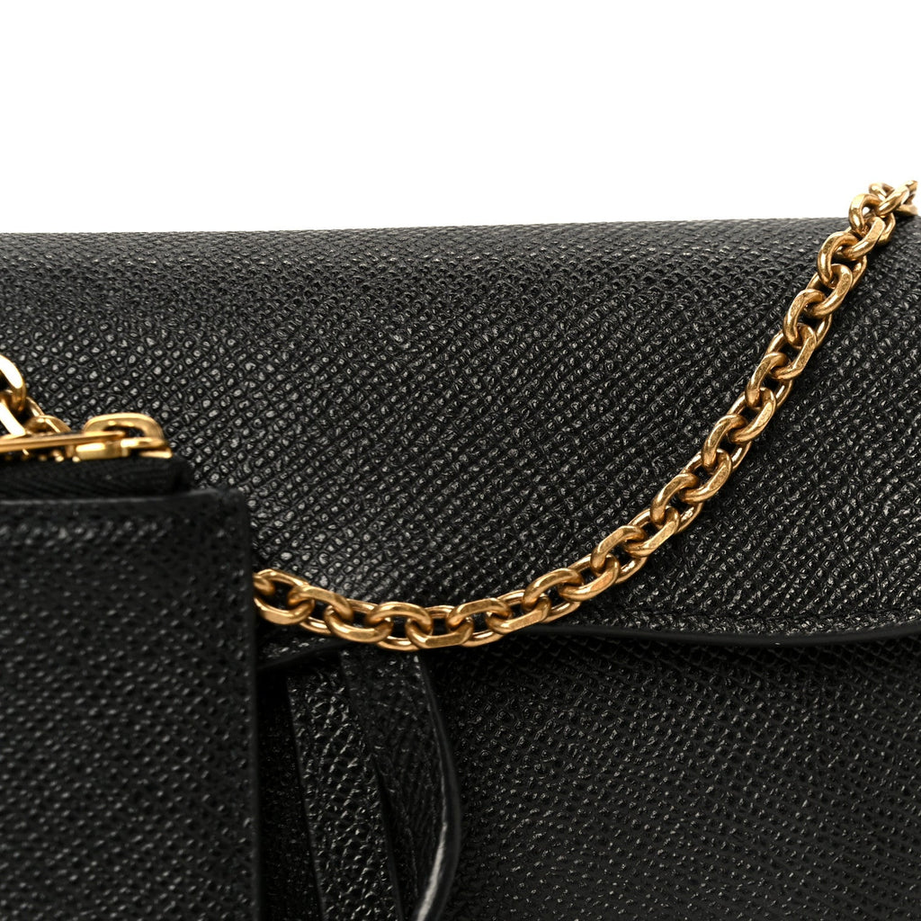 Christian Dior Grained Calfskin Saddle Chain Wallet Pouch Black
