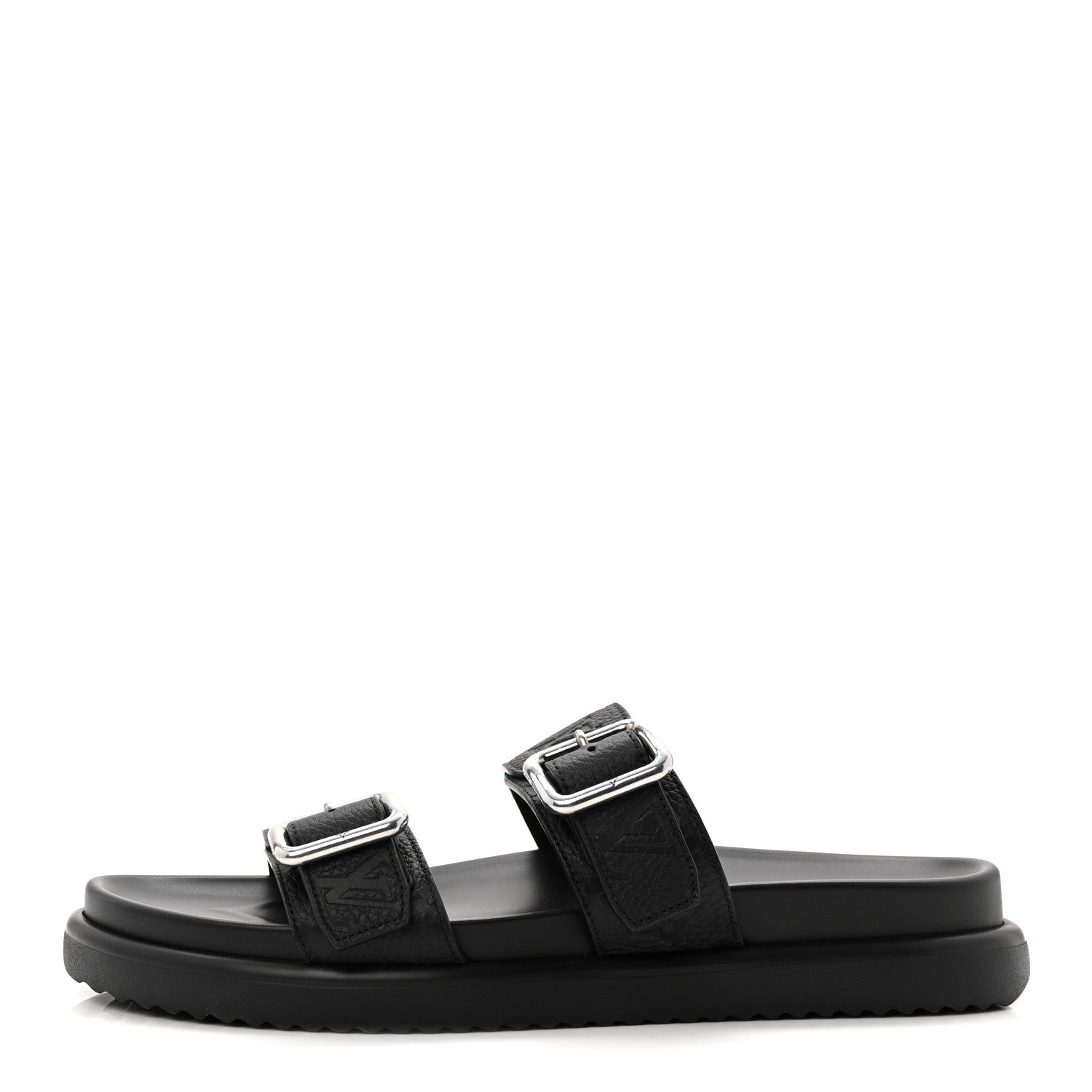 Louis Vuitton Grained Calfskin Embossed Monogram Mens Venice Mule Sandals 11 Black