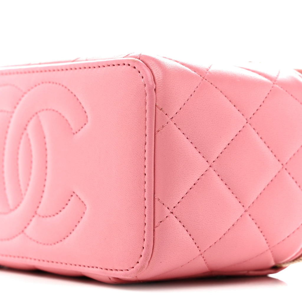 Chanel Lambskin Quilted Small Top Handle Vanity Case With Chain Pink