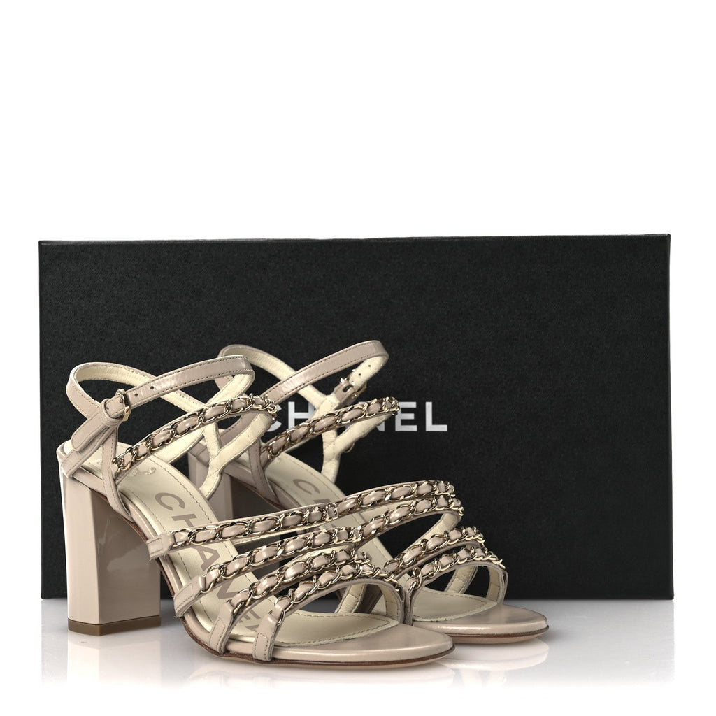 Calfskin Chain Sandals 36 Dark Beige