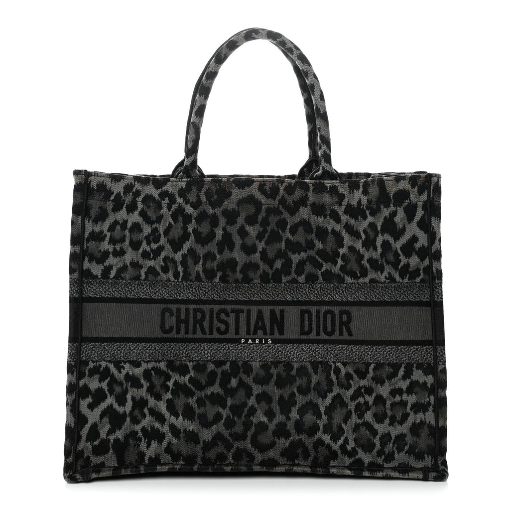 Christian Dior Canvas Mizza Embroidered Large Leopard Book Tote Grey