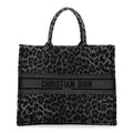 Christian Dior Canvas Mizza Embroidered Large Leopard Book Tote Grey