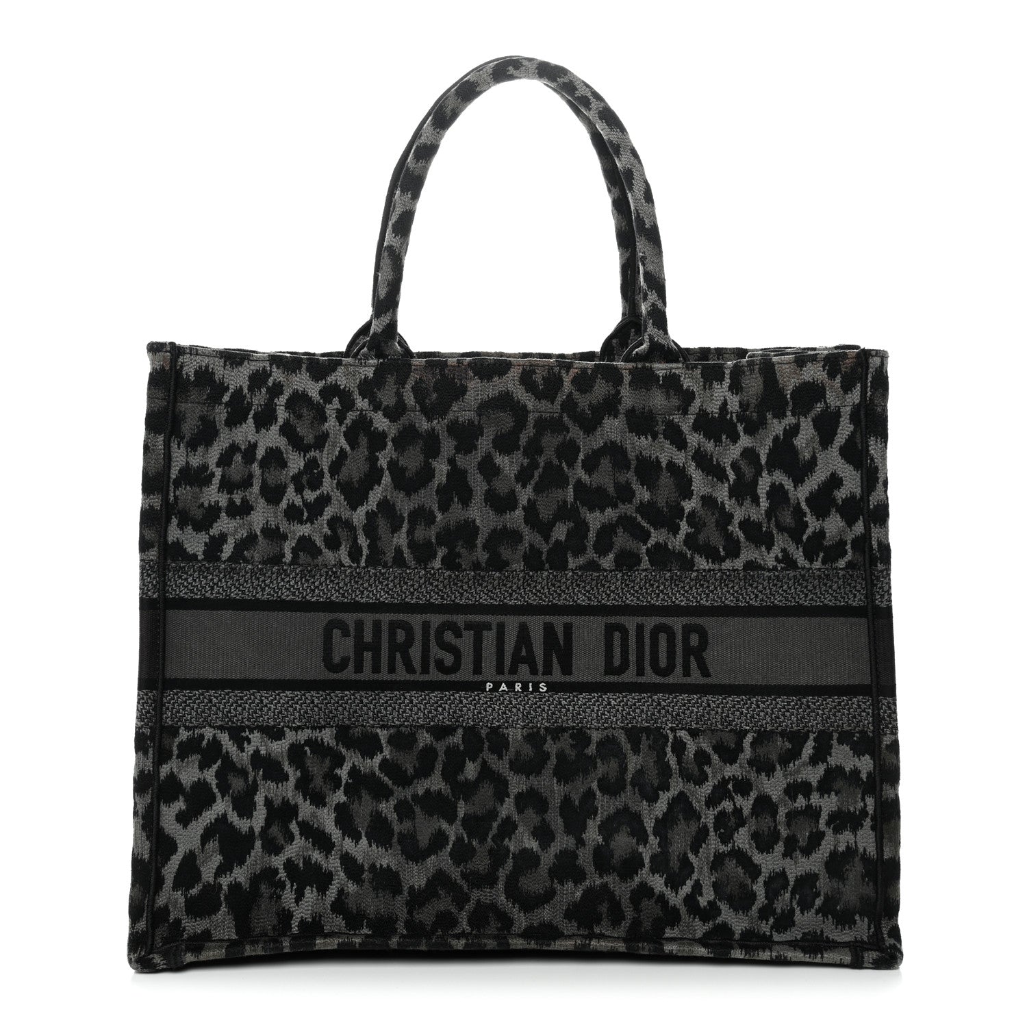 Christian Dior Canvas Mizza Embroidered Large Leopard Book Tote Grey