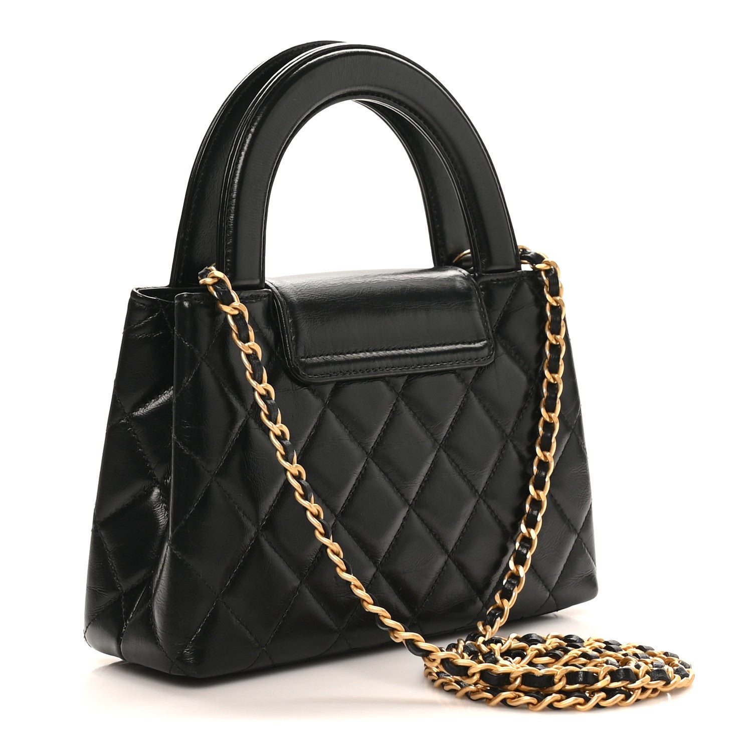 Chanel Shiny Aged Calfskin Quilted Nano Kelly Shopper Black