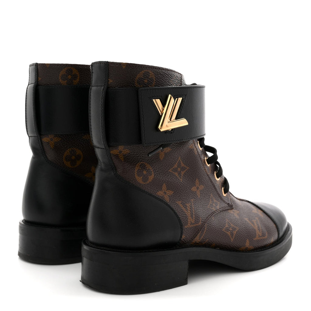 Louis Vuitton Calfskin Monogram Wonderland Flat Ranger Boots 39 Black