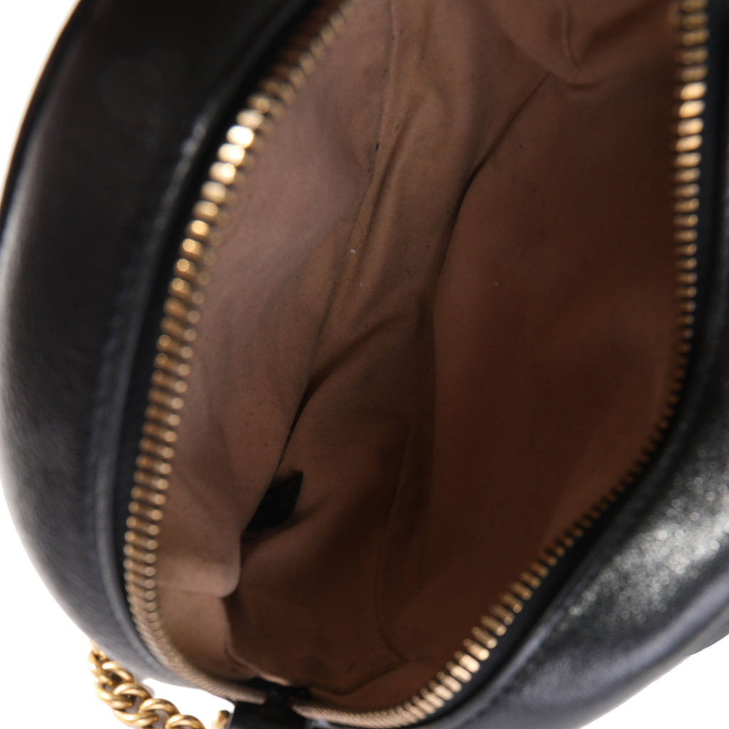 Gucci Black Matelassé GG Marmont Mini Round Shoulder Bag