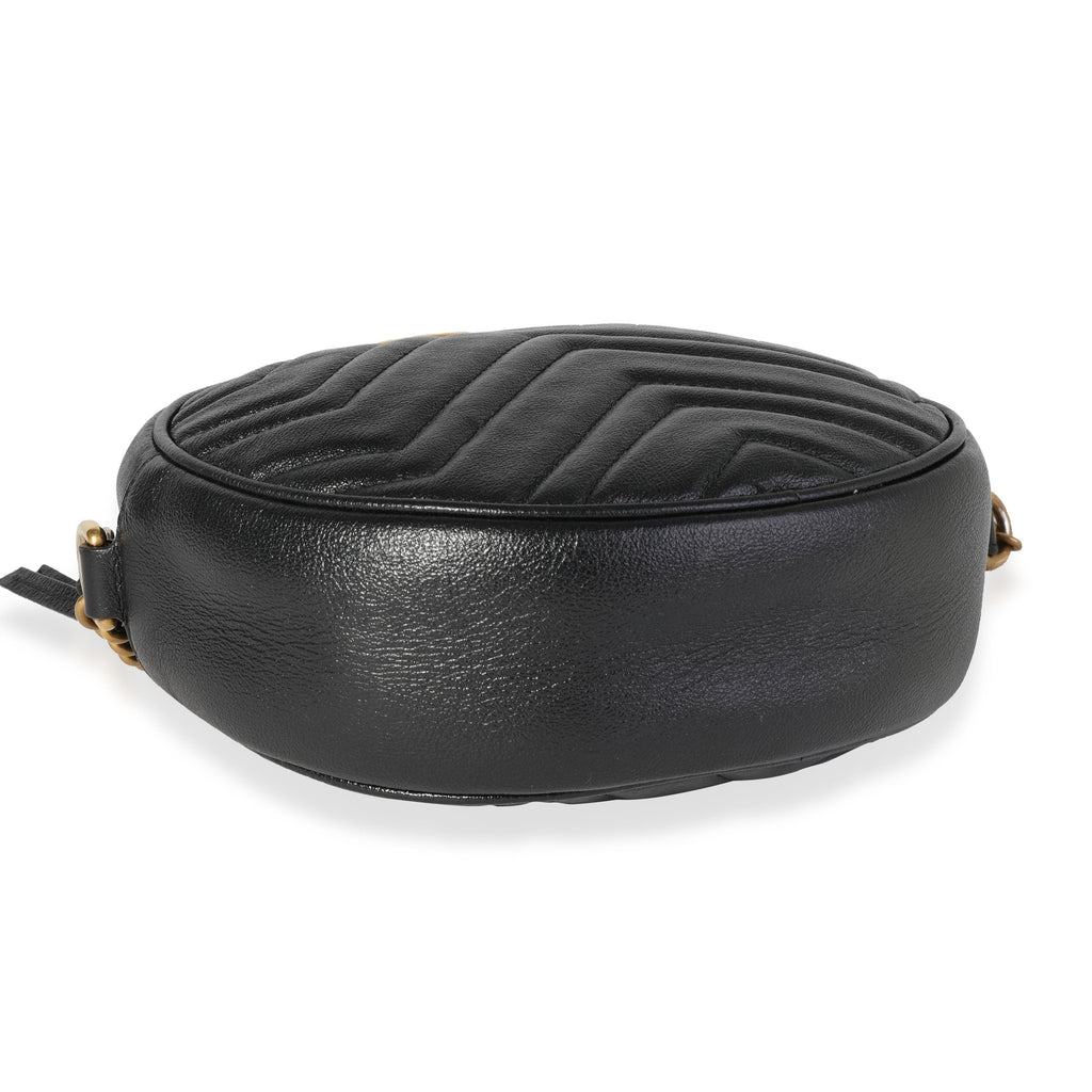 Gucci Black Matelassé GG Marmont Mini Round Shoulder Bag