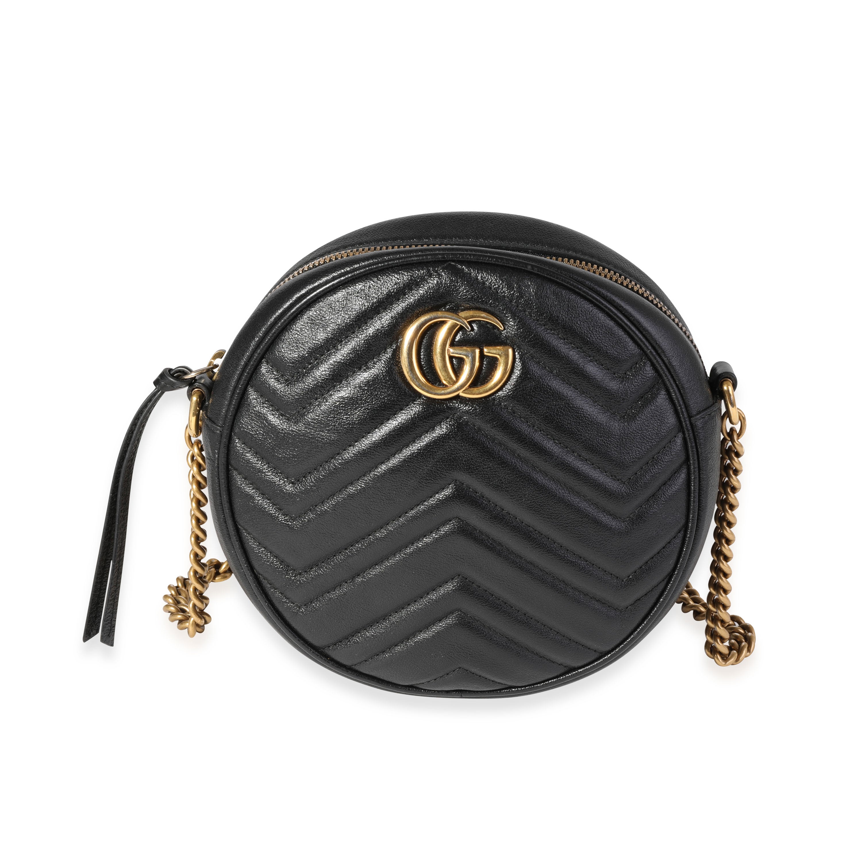 Gucci Black Matelassé GG Marmont Mini Round Shoulder Bag