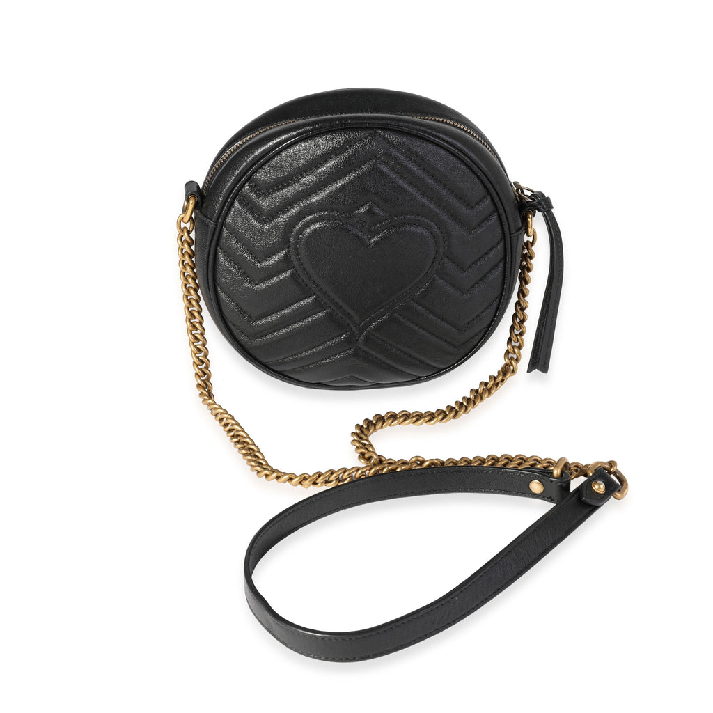Gucci Black Matelassé GG Marmont Mini Round Shoulder Bag