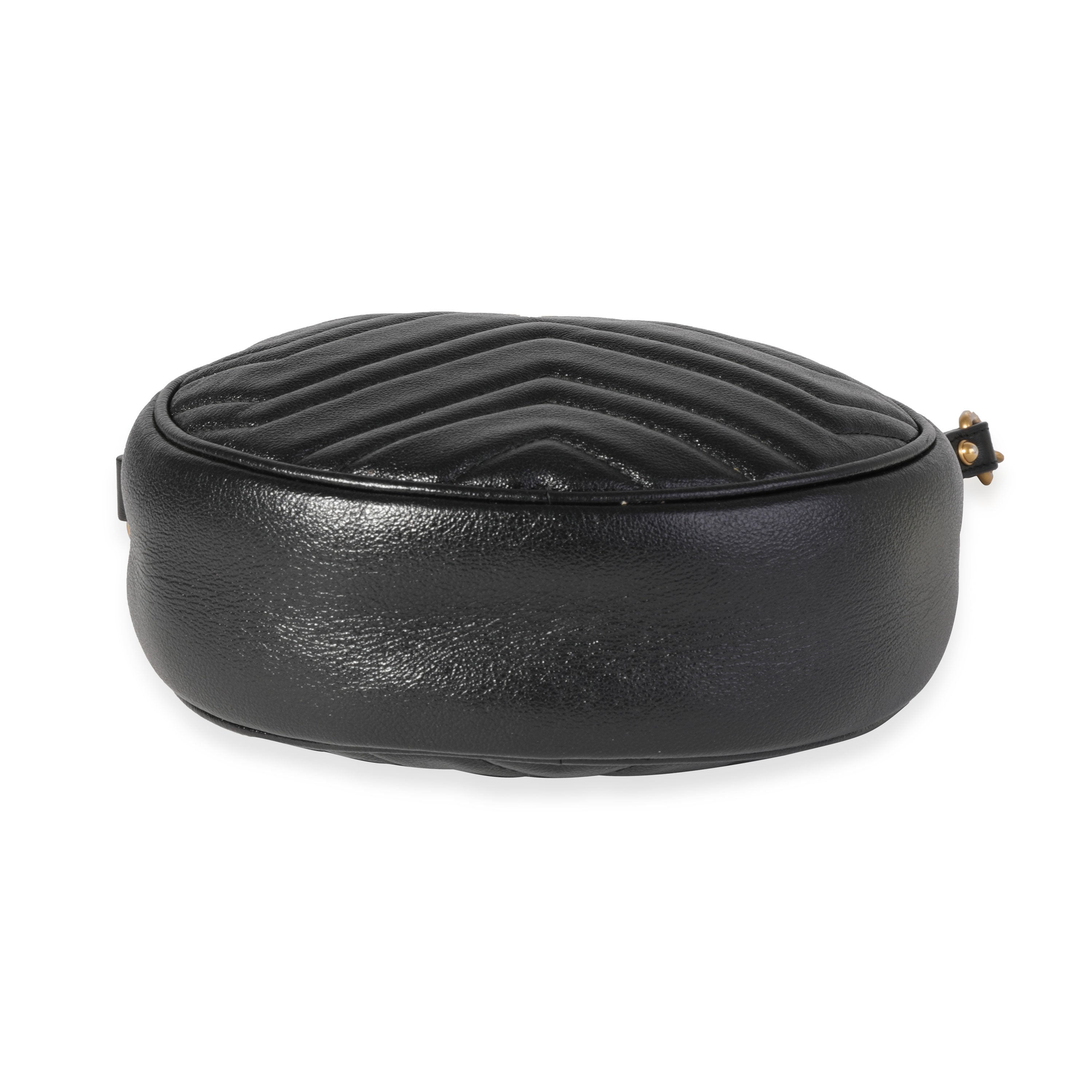 Gucci Black Matelassé GG Marmont Mini Round Shoulder Bag