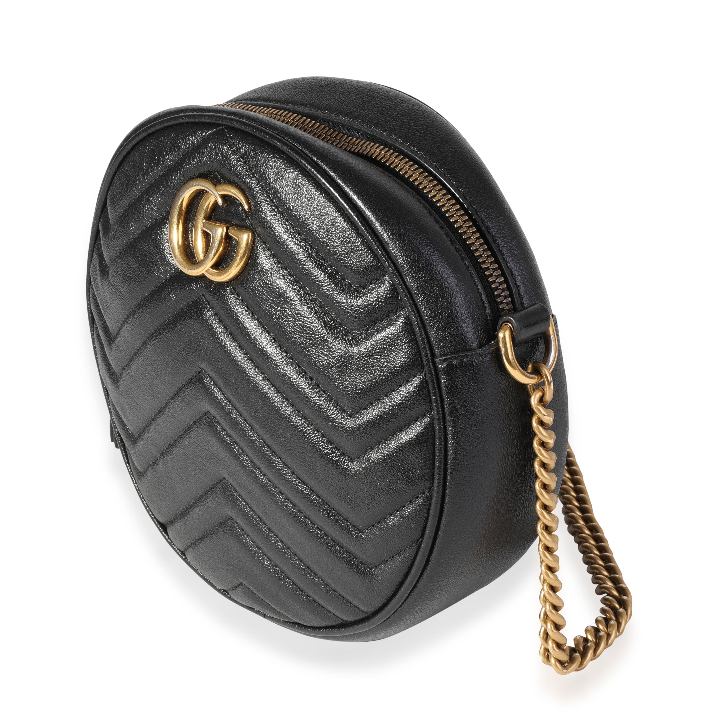 Gucci Black Matelassé GG Marmont Mini Round Shoulder Bag