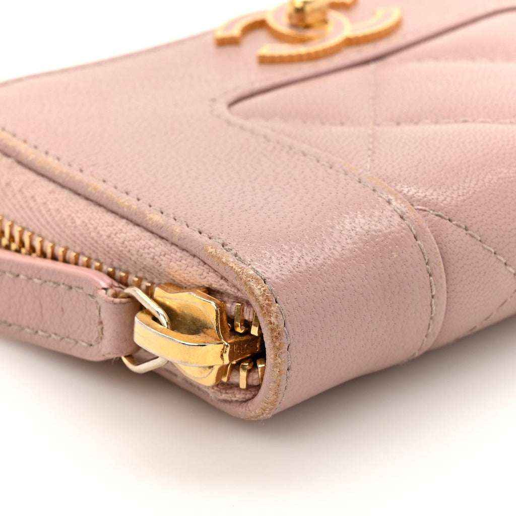Chanel Sheepskin Quilted Vintage Mademoiselle Zip Coin Purse Pink
