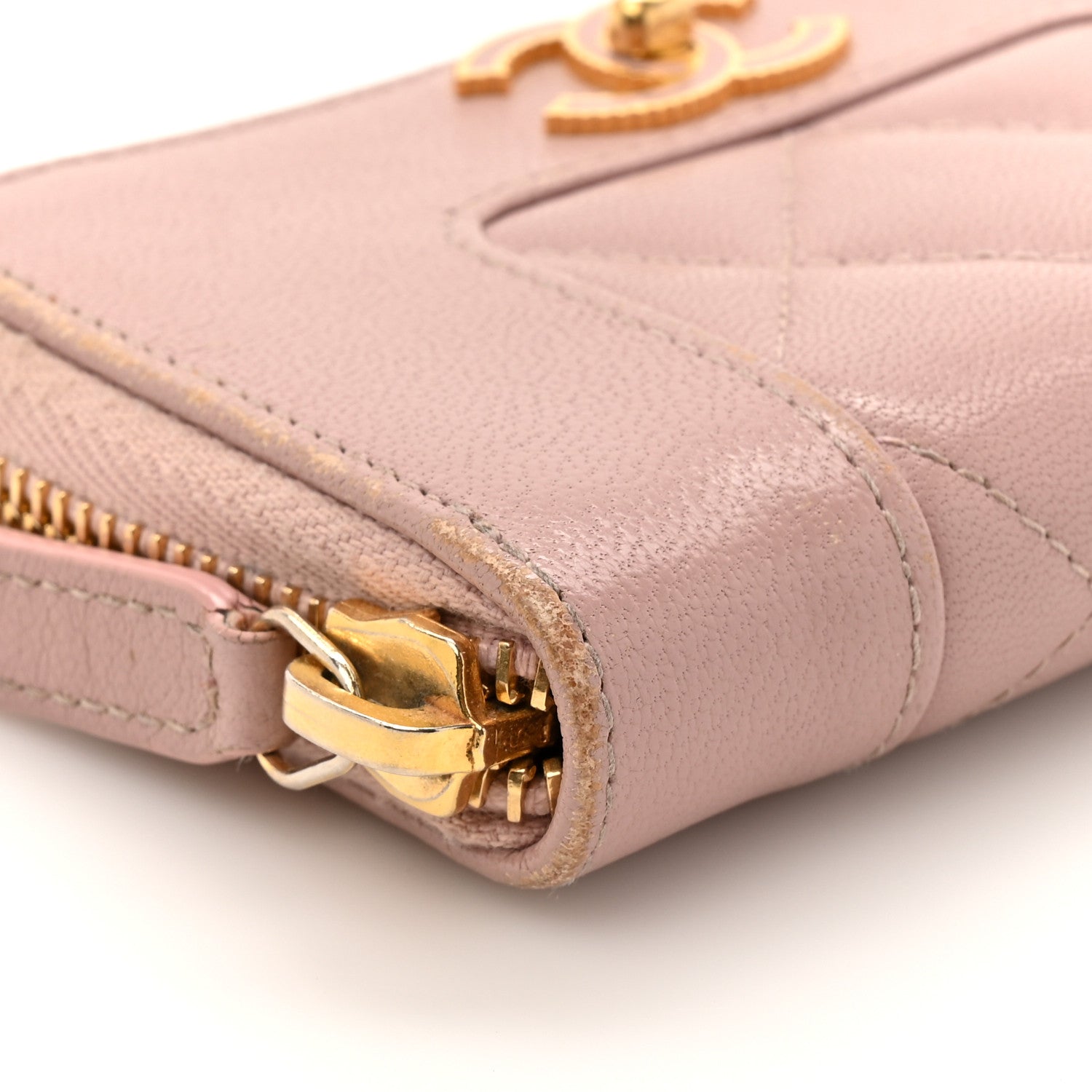 Chanel Sheepskin Quilted Vintage Mademoiselle Zip Coin Purse Pink