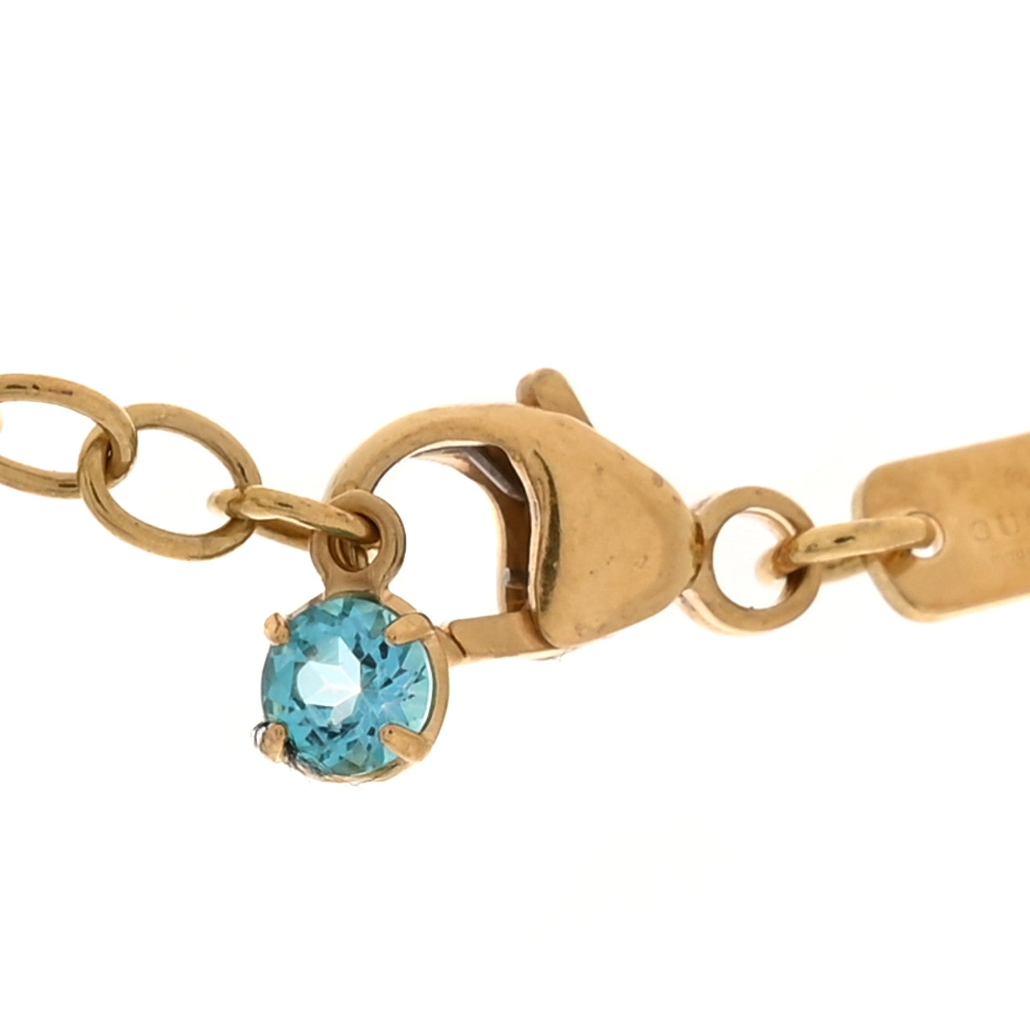 Gucci 18K Yellow Gold Blue Topaz Running G Pendant Necklace