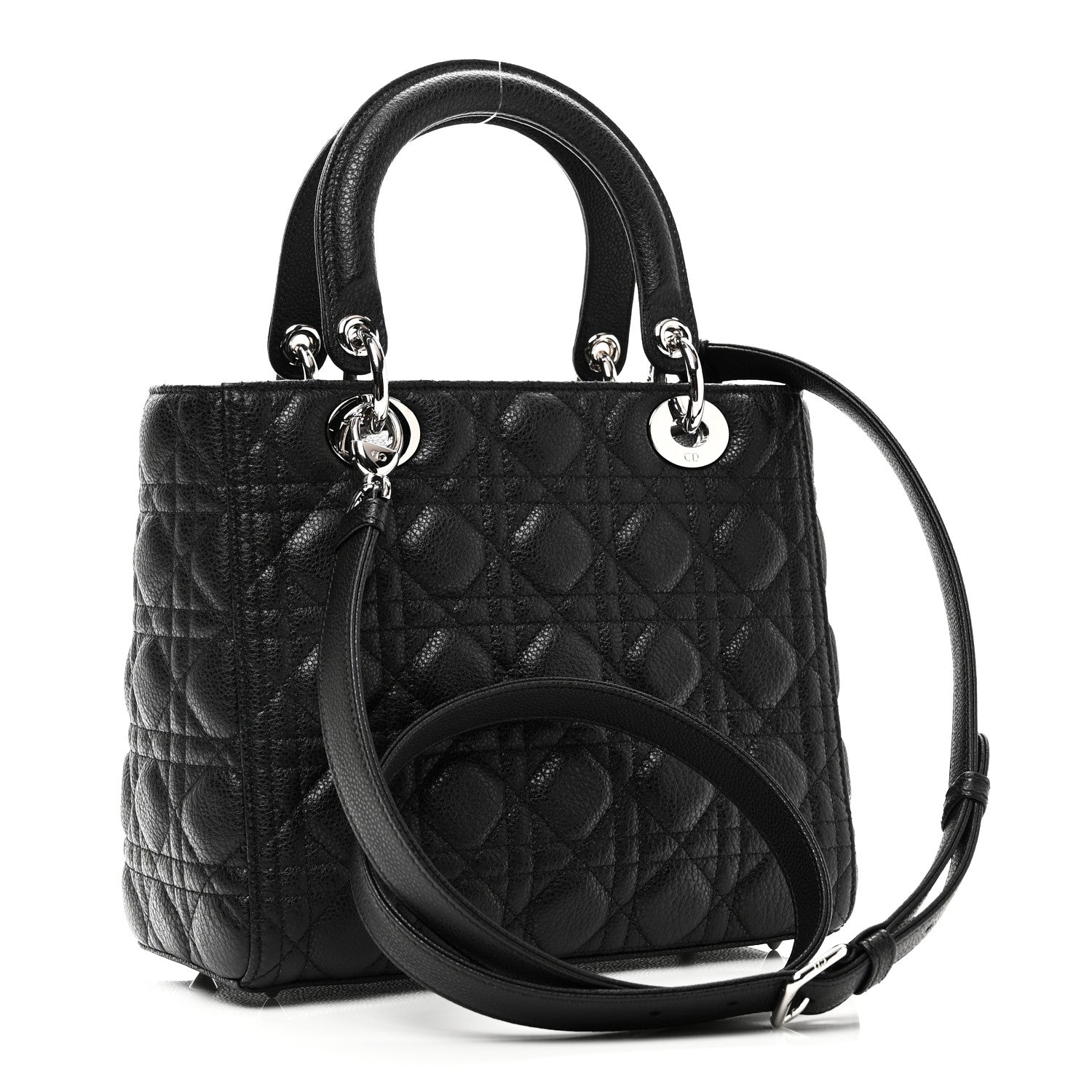 Christian Dior Grained Calfskin Cannage Medium Lady Dior Black