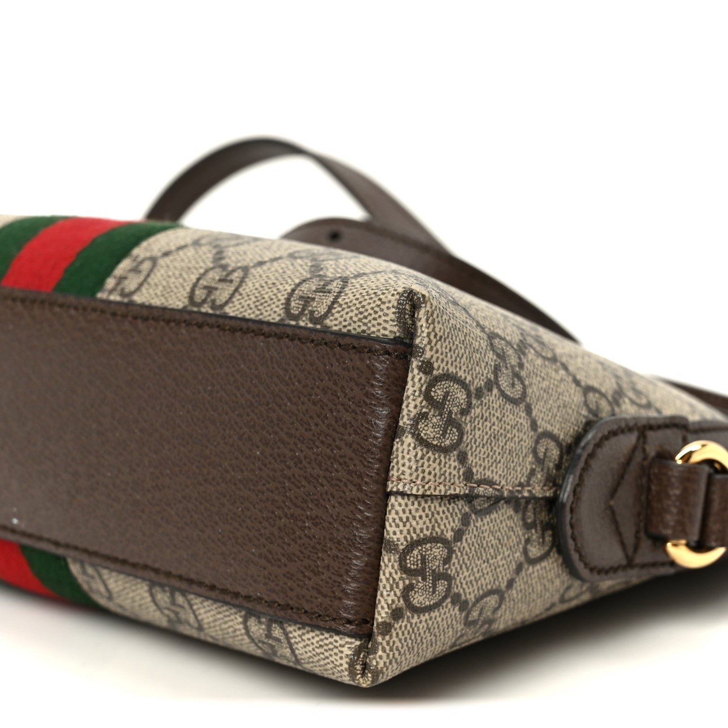 Gucci GG Supreme Monogram Textured Dollar Calfskin Web Small Ophidia Dome Shoulder Bag Beige Ebony New Acero