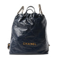 Chanel Shiny Calfskin Quilted Chanel 22 Backpack Dark Blue