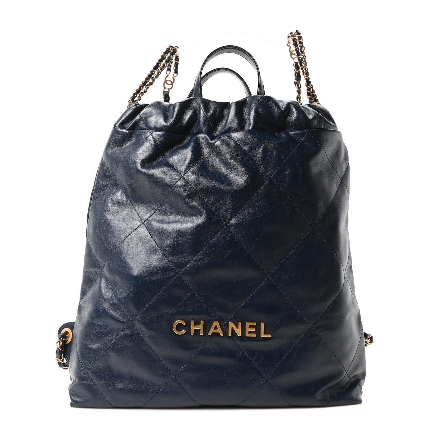 Chanel Shiny Calfskin Quilted Chanel 22 Backpack Dark Blue