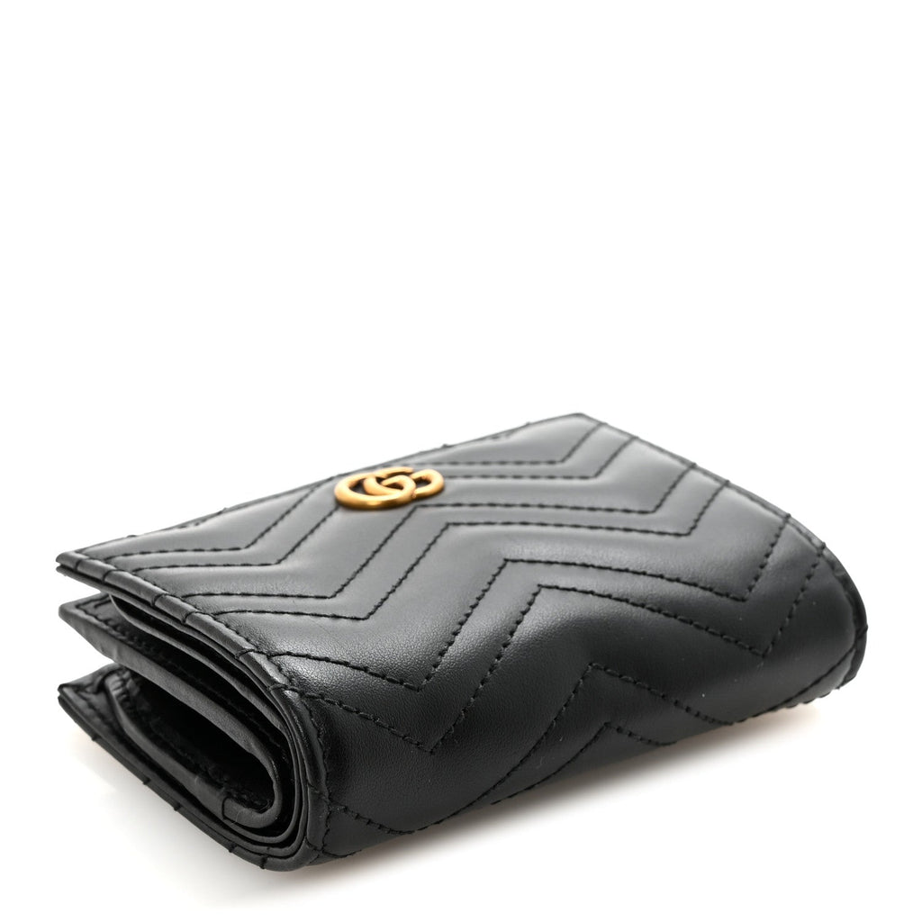 Gucci Calfskin Matelasse GG Marmont Card Case Wallet Black