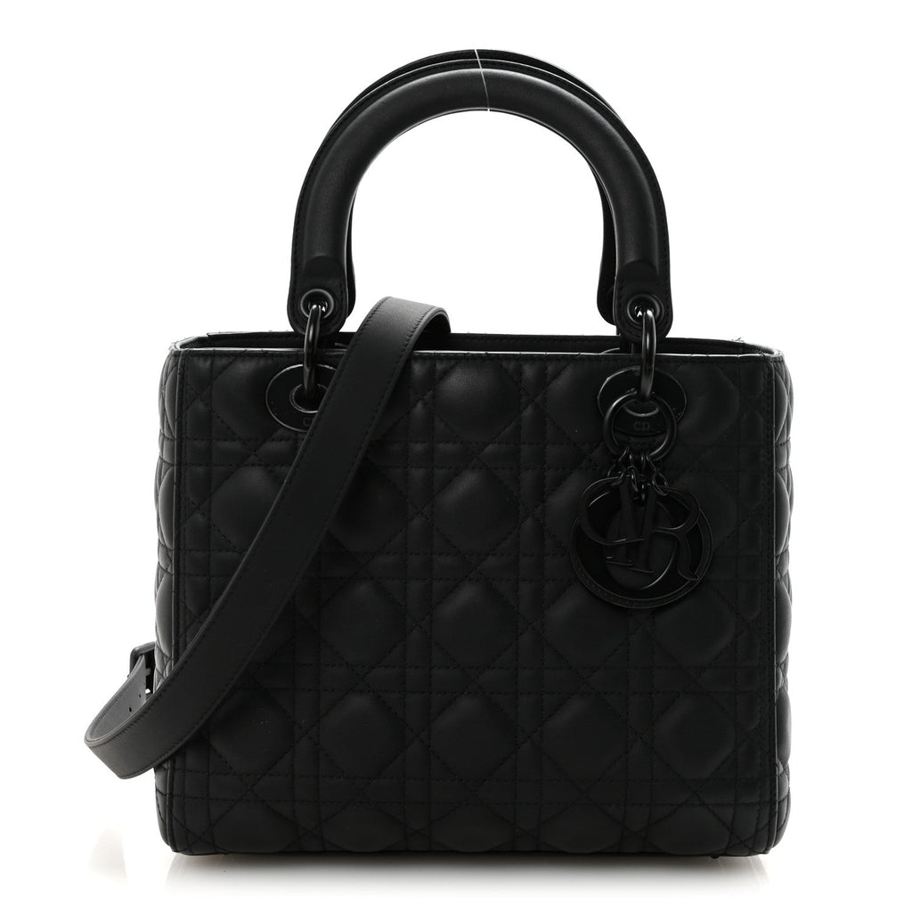 Christian Dior Ultra Matte Calfskin Cannage Medium Lady Dior Black