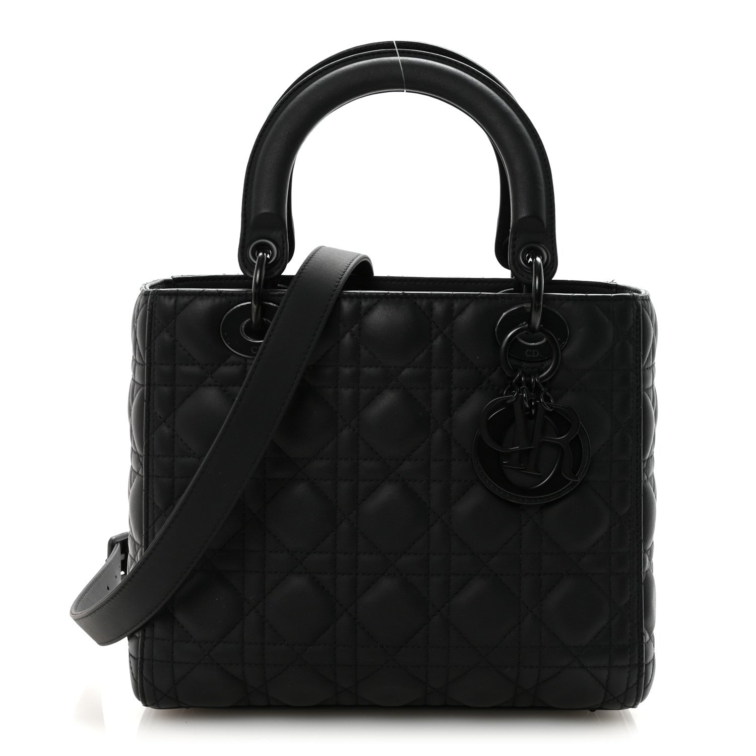 Christian Dior Ultra Matte Calfskin Cannage Medium Lady Dior Black