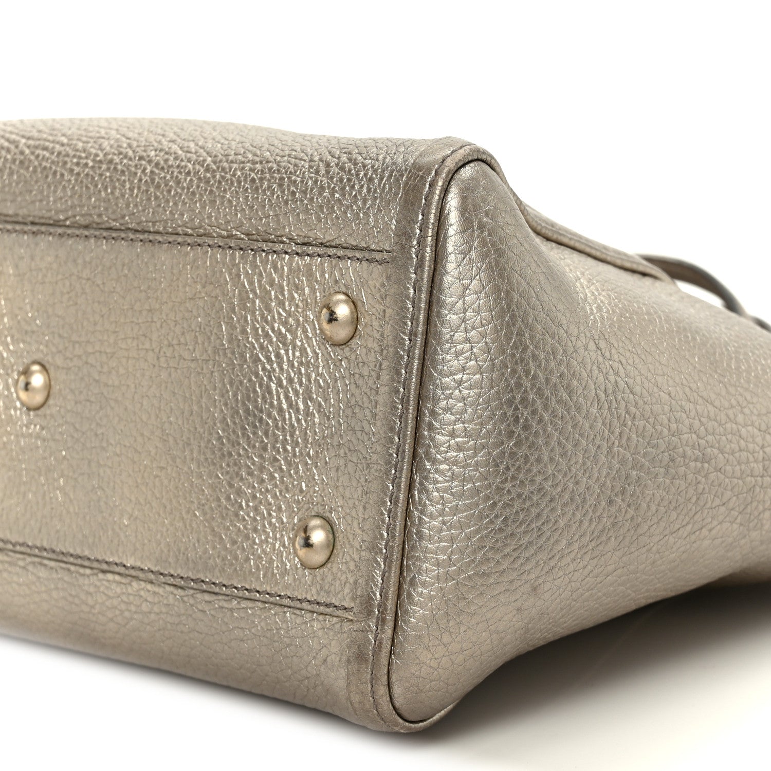 Gucci Metallic Pebbled Calfskin Small Soho Top Handle Bag Golden Beige
