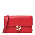 Gucci Dollar Calfskin Interlocking G Chain Wallet Red