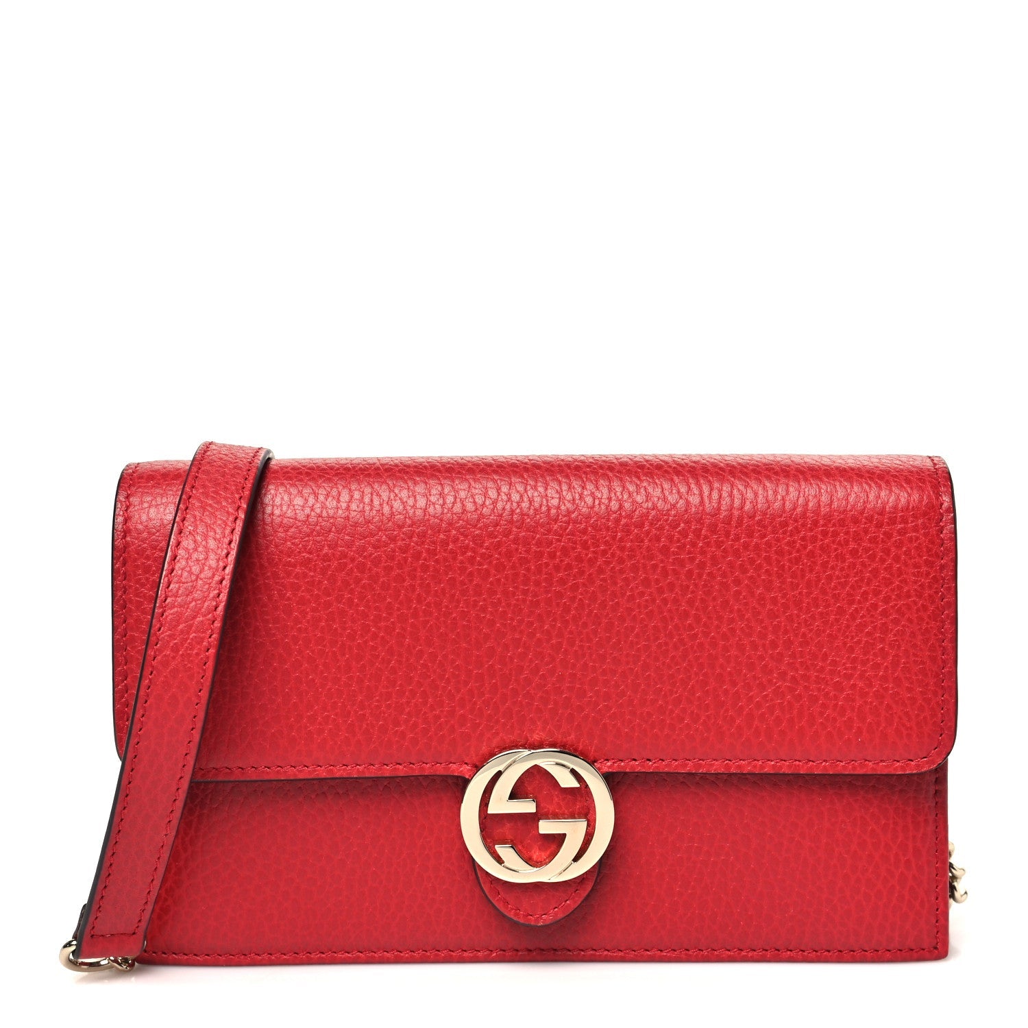 Gucci Dollar Calfskin Interlocking G Chain Wallet Red