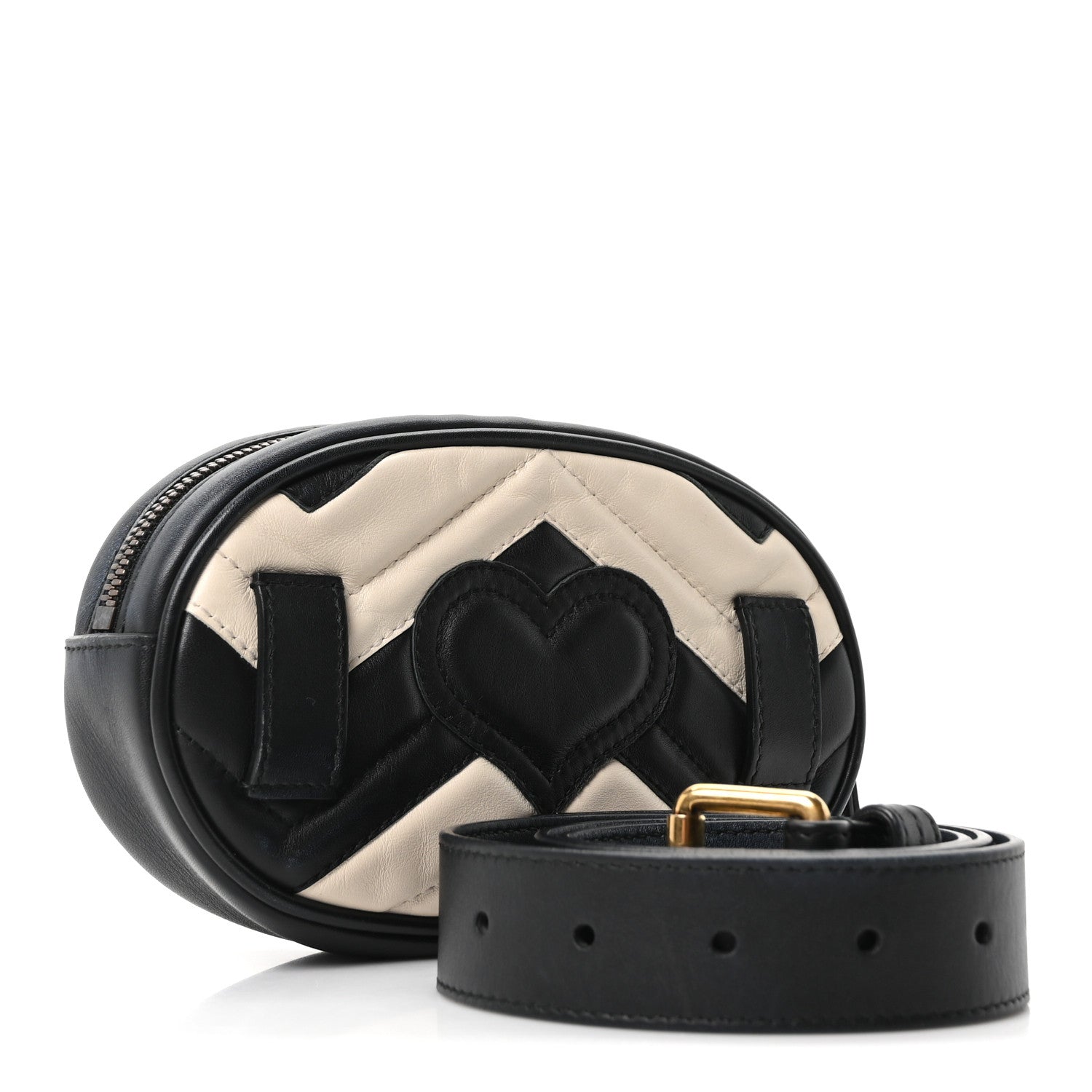 Gucci Calfskin Matelasse GG Marmont Belt Bag 85 34 Black White