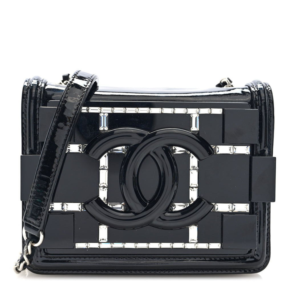 Chanel Plexiglass Patent Baguette Crystal Mini Boy Brick Flap Black