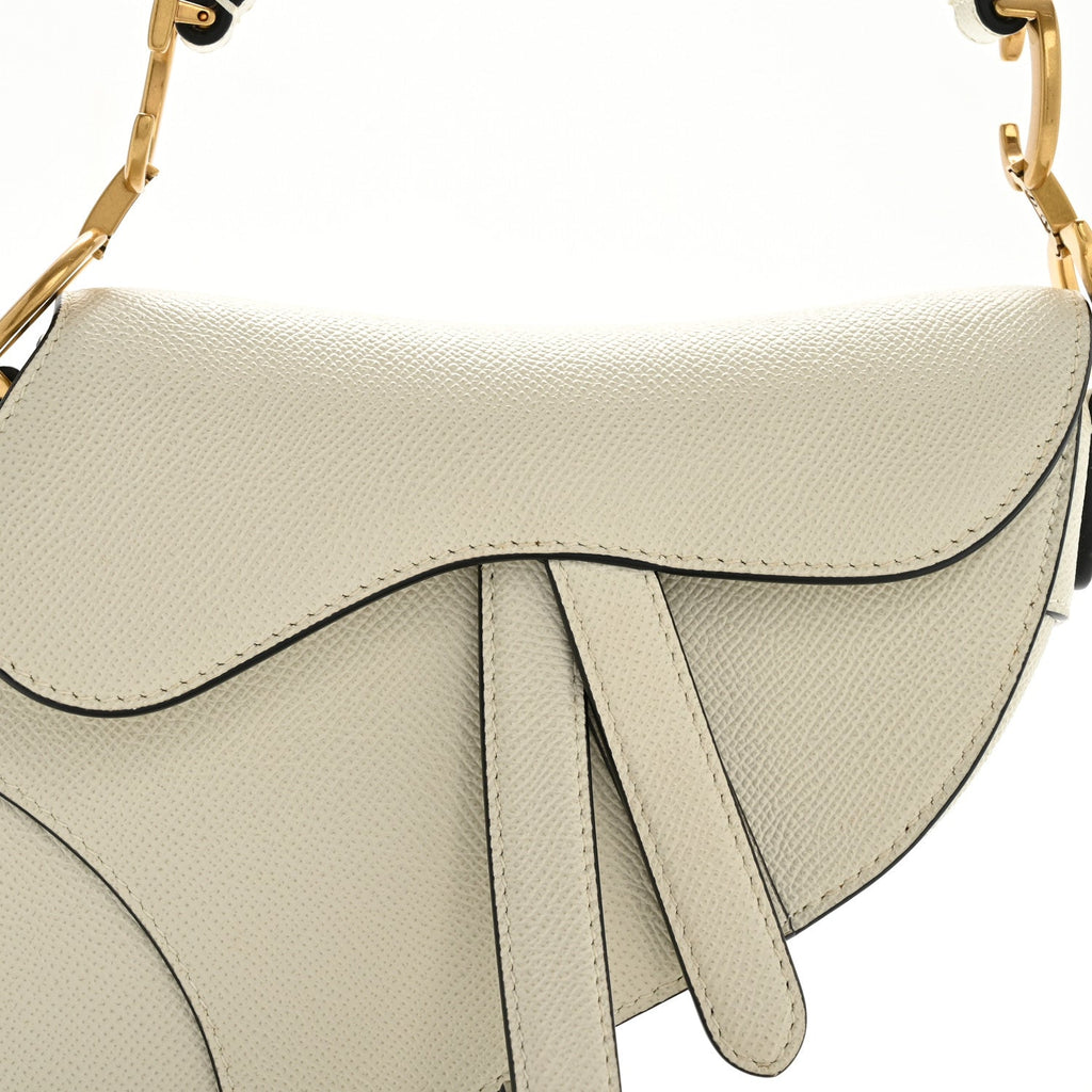 Christian Dior Grained Calfskin Mini Saddle Bag White